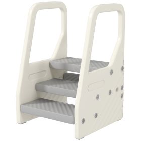 Adjustable 3 Step Toddler Tower with Handles, Non-slip Surface & Foot Pads, Gray