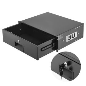 VEVOR 3U Rack Mount Drawer, 50 lbs Max Load-Bearing, Lockable Server Cabinet Case, Sliding Drawer with Lock and Cable Management Holes