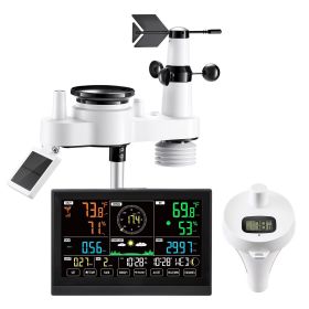 VEVOR 7-in-1 Wi-Fi Weather Station with APP, 7.5 in Display, Wireless Solar Powered Outdoor Sensor, with Pool Thermometer, Rain Gauge