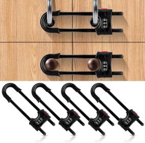 4 Pack Cabinet Locks with Combination U Shaped Sliding Cabinet Door Lock Child Proof Cupboard Locks Baby Proof Adjustable Safety Lock for Closet (Color: Black)