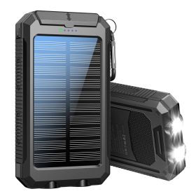 10000mAh Solar Charger Portable Power Bank USB-C Port Mobile Battery Pack for Phone (Color: Black)
